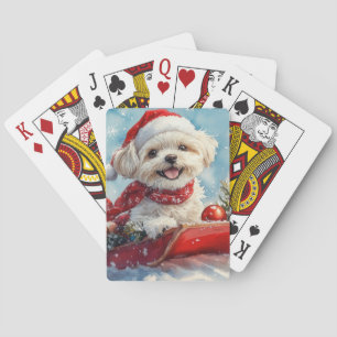 Malti Tzu Dog in Sledge Let it Schnee Weihnachten Spielkarten