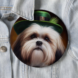Malti Tzu Dog in St. Patrick's Day Dress Button