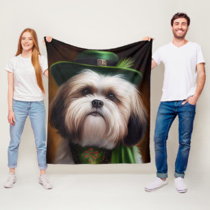 Malti Tzu Dog in St. Patrick's Day Dress Fleecedecke