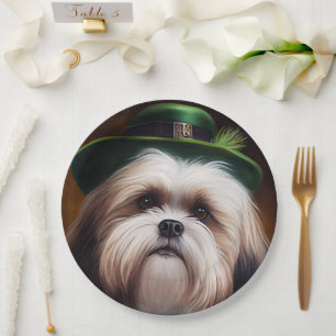 Malti Tzu Dog in St. Patrick's Day Dress Pappteller