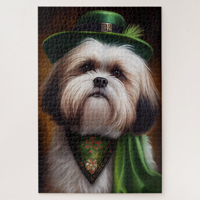 Malti Tzu Dog in St. Patrick's Day Dress Puzzle (Vertikal)