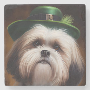 Malti Tzu Dog in St. Patrick's Day Dress Steinuntersetzer