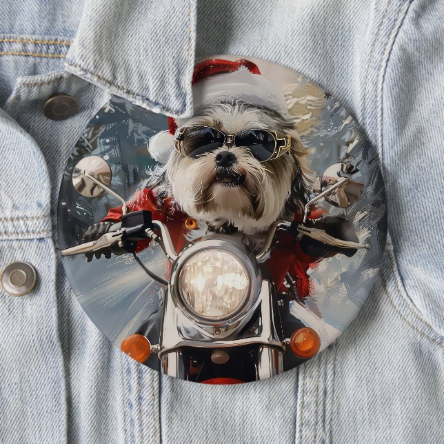 Malti Tzu Dog Riding Motorrad Weihnachten Button (Beispiel)