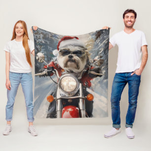 Malti Tzu Dog Riding Motorrad Weihnachten Fleecedecke