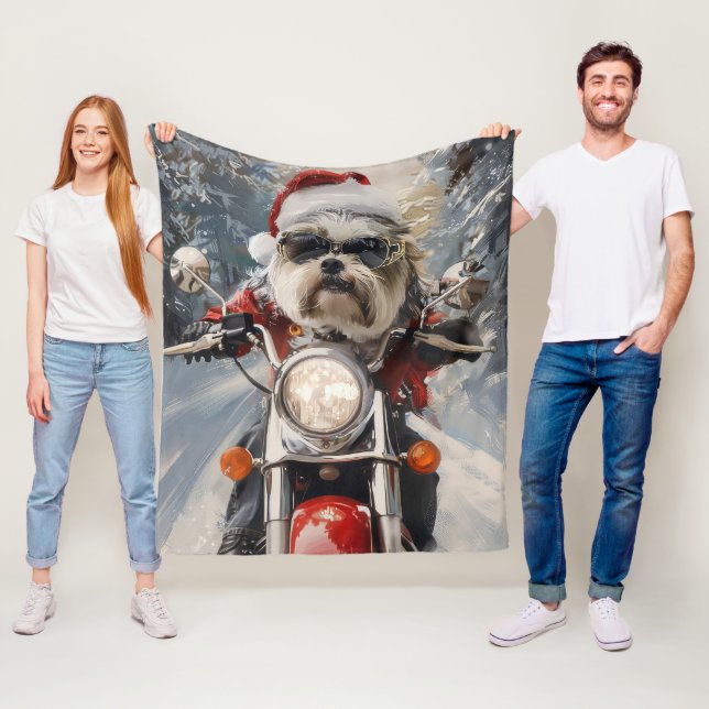 Malti Tzu Dog Riding Motorrad Weihnachten Fleecedecke (Beispiel)