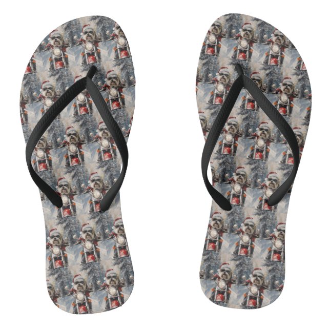 Malti Tzu Dog Riding Motorrad Weihnachten Flip Flops (Fußbett)