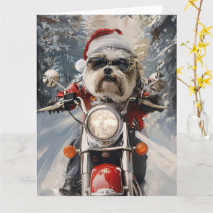 Malti Tzu Dog Riding Motorrad Weihnachten Karte