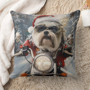 Malti Tzu Dog Riding Motorrad Weihnachten Kissen