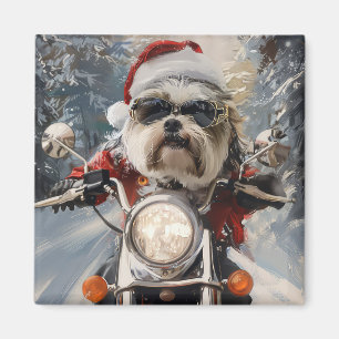 Malti Tzu Dog Riding Motorrad Weihnachten Magnet