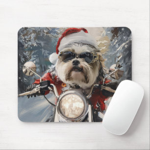 Malti Tzu Dog Riding Motorrad Weihnachten Mousepad