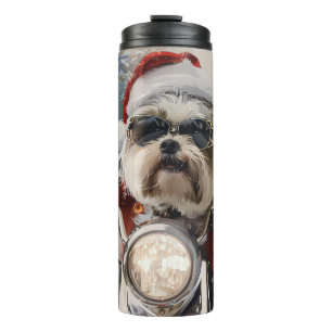 Malti Tzu Dog Riding Motorrad Weihnachten Thermosbecher