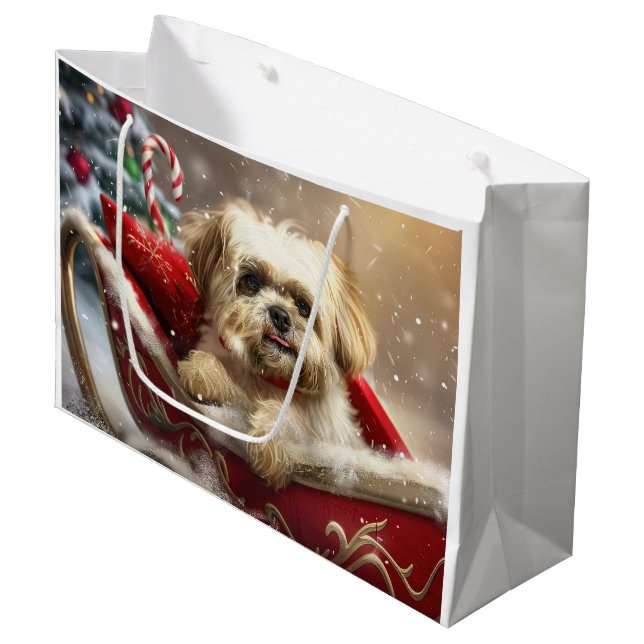 Malti Tzu Dog Weihnachtsfest Große Geschenktüte (Vorderseite Schrägansicht)