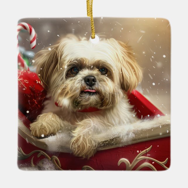 Malti Tzu Dog Weihnachtsfest Keramikornament (Vorderseite)