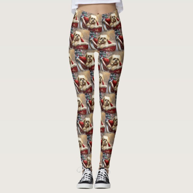 Malti Tzu Dog Weihnachtsfest Leggings (Vorderseite)