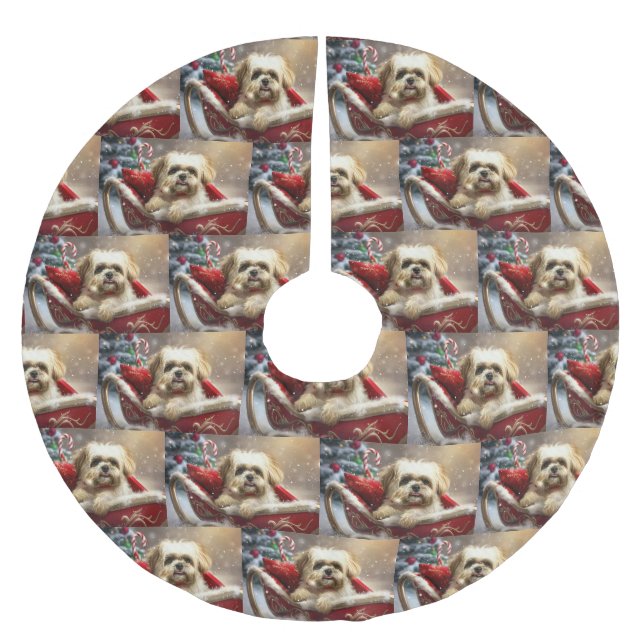 Malti Tzu Dog Weihnachtsfest Polyester Weihnachtsbaumdecke (Vorderseite)