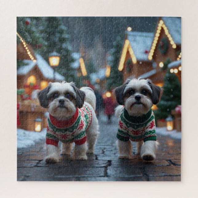 Malti Tzu Dogs Christmas Snow Holiday Puzzle (Vertikal)