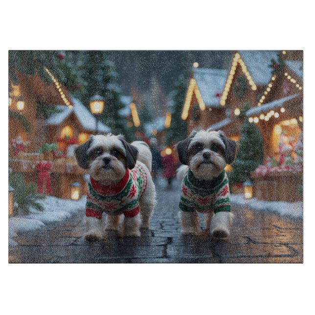 Malti Tzu Dogs Christmas Snow Holiday Schneidebrett (Vorderseite)