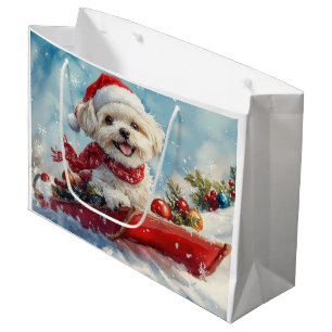Malti Tzu Hund im Schlitten Lass es schneien Weih Große Geschenktüte