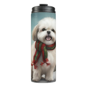 Malti Tzu Hund im Schnee Weihnachten Thermosbecher