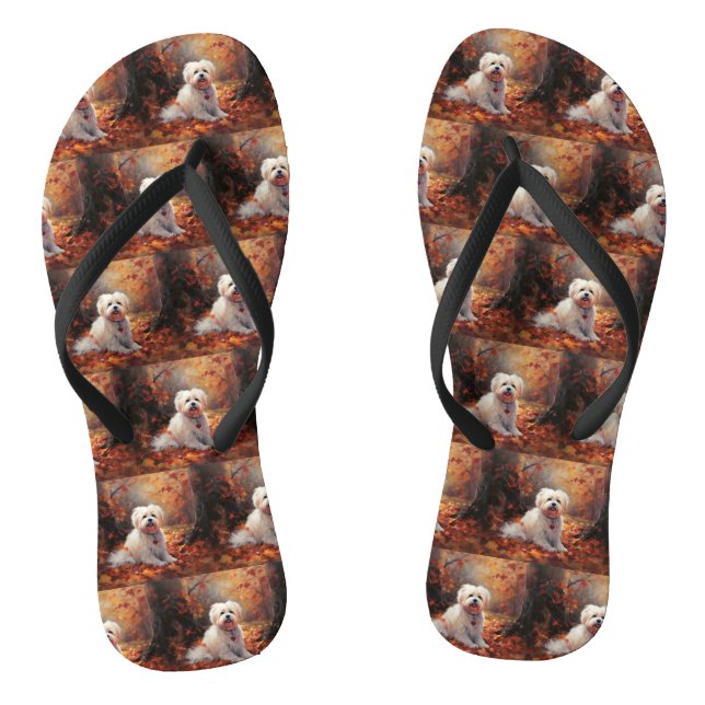 Malti Tzu im Herbst Leaves Fall Inspiriert Flip Flops (Fußbett)