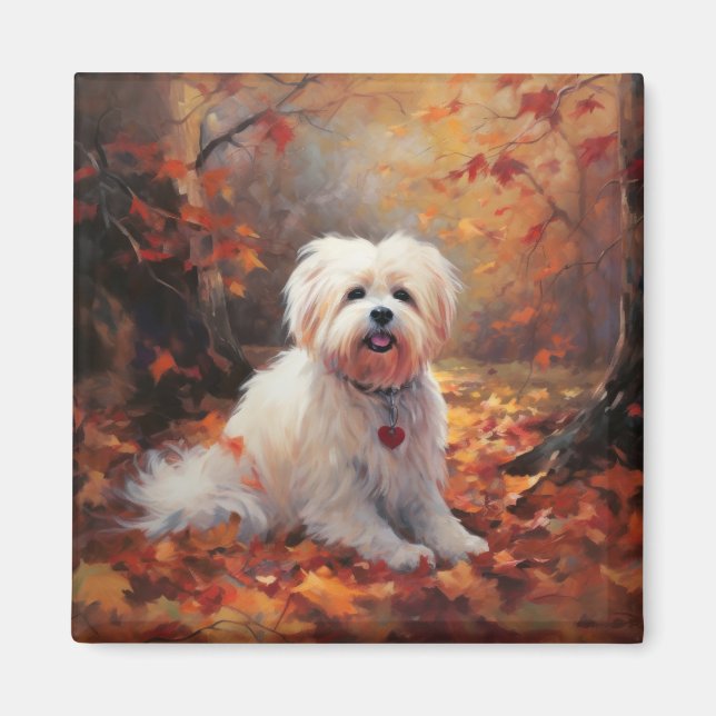 Malti Tzu im Herbst Leaves Fall Inspiriert Magnet (Vorne)