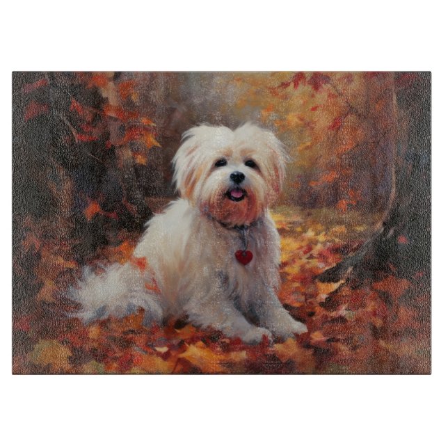 Malti Tzu im Herbst Leaves Fall Inspiriert Schneidebrett (Vorderseite)