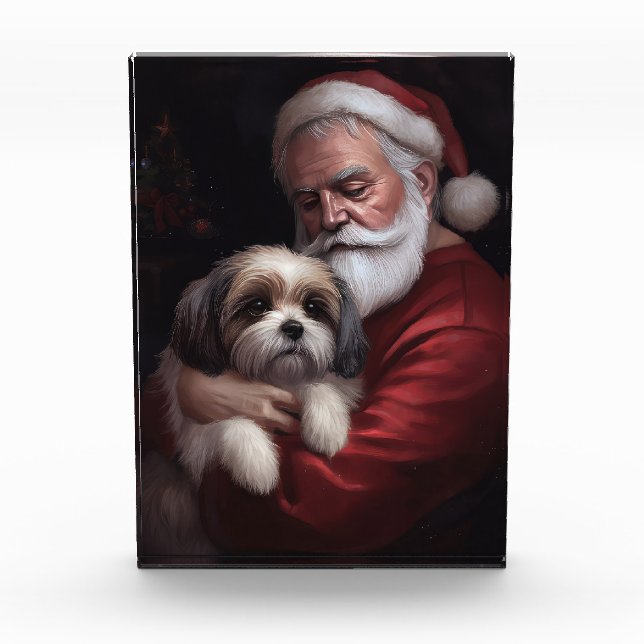 Malti Tzu mit Weihnachtsmann Weihnachten Fotoblock (Vorderseite)