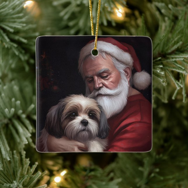 Malti Tzu mit Weihnachtsmann Weihnachten Keramikornament (Baum)