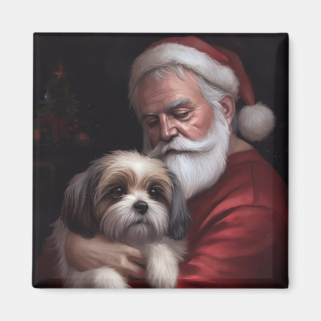 Malti Tzu mit Weihnachtsmann Weihnachten Magnet (Vorne)
