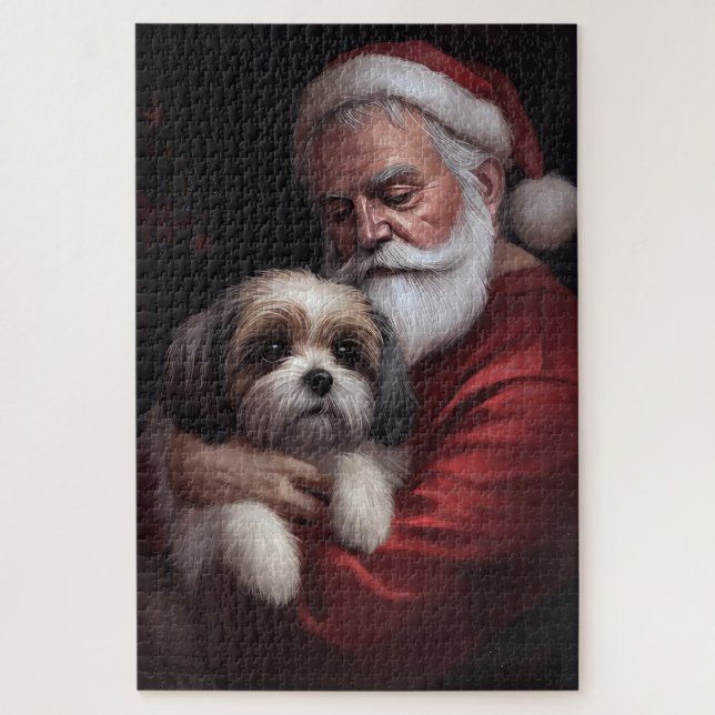 Malti Tzu mit Weihnachtsmann Weihnachten Puzzle (Vertikal)