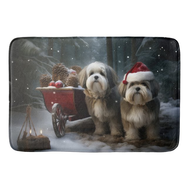 Malti tzu Snowy Sleigh Weihnachtsdekor Badematte (Vorderseite)
