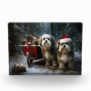 Malti tzu Snowy Sleigh Weihnachtsdekor Fotoblock