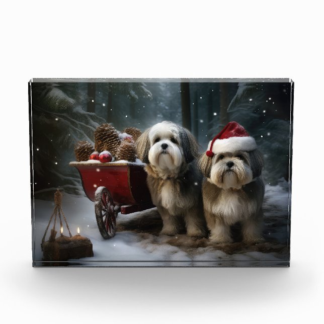 Malti tzu Snowy Sleigh Weihnachtsdekor Fotoblock (Vorderseite)