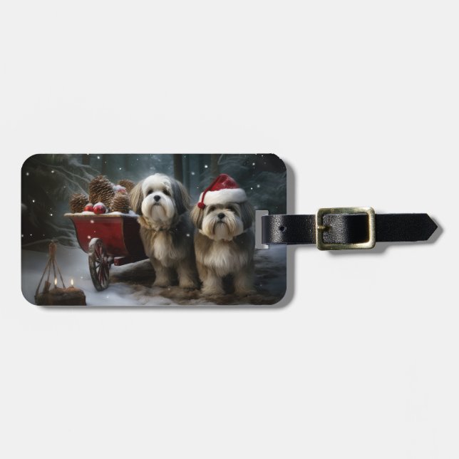 Malti tzu Snowy Sleigh Weihnachtsdekor Gepäckanhänger (Vorderseite horizontal)