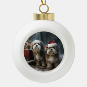 Malti tzu Snowy Sleigh Weihnachtsdekor Keramik Kugel-Ornament