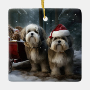 Malti tzu Snowy Sleigh Weihnachtsdekor Keramikornament