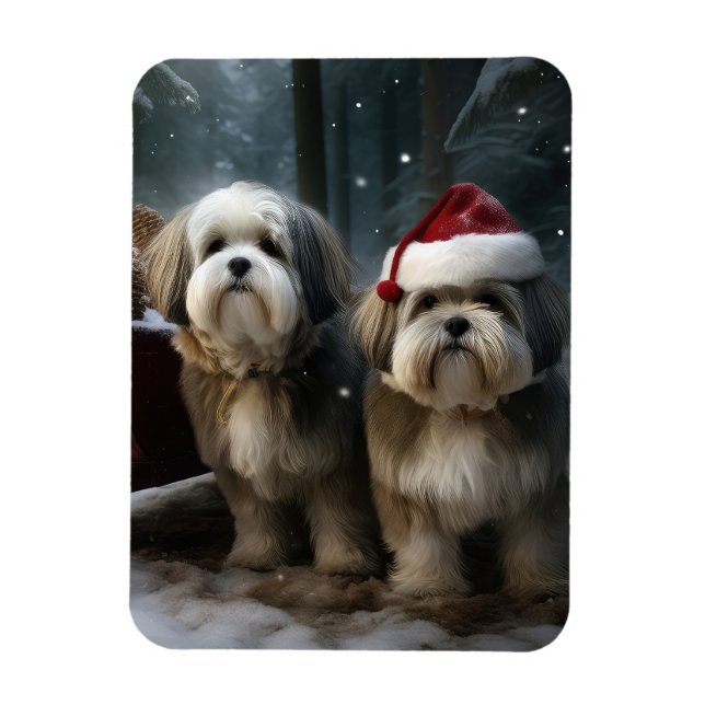 Malti tzu Snowy Sleigh Weihnachtsdekor Magnet (Vertikal)