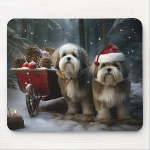 Malti tzu Snowy Sleigh Weihnachtsdekor Mousepad