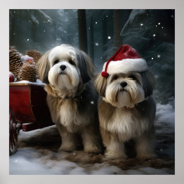 Malti tzu Snowy Sleigh Weihnachtsdekor Poster (Vorne)