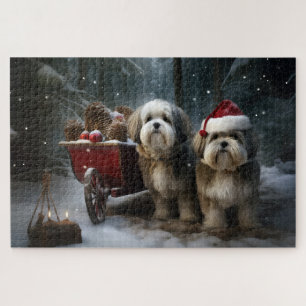 Malti tzu Snowy Sleigh Weihnachtsdekor Puzzle
