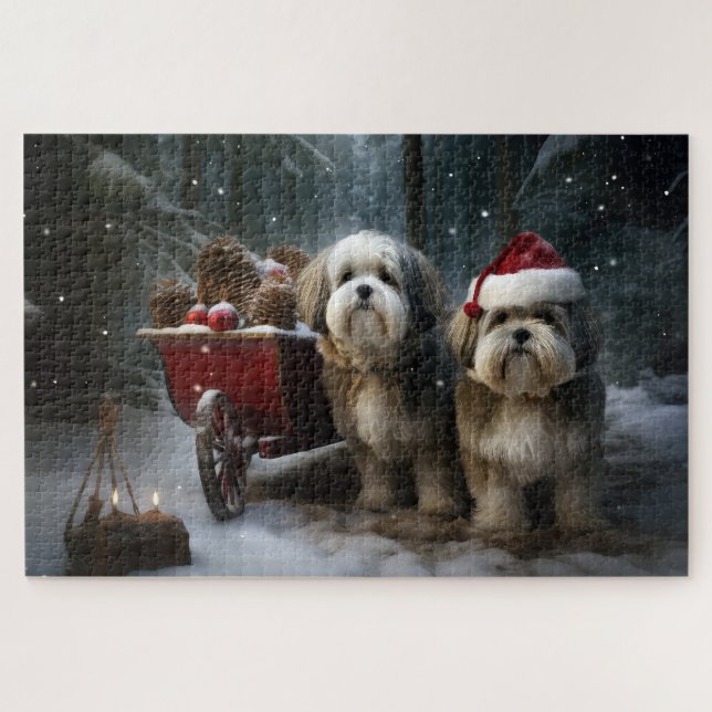 Malti tzu Snowy Sleigh Weihnachtsdekor Puzzle (Horizontal)