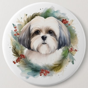 Malti Tzu Weihnachtskranz Festlicher Hund Button