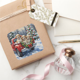 Malti-Tzu Weihnachtsroter LKW Urlaub Quadratischer Aufkleber