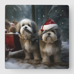 Malti tzu Weihnachtsschlitten-Weihnachtsdekoration Quadratische Wanduhr