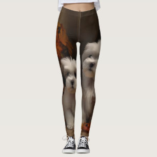 Malti Tzu Welpe Herbstvergnügen Kürbis Leggings