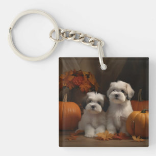 Malti Tzu Welpe Herbstvergnügen Kürbis Schlüsselanhänger
