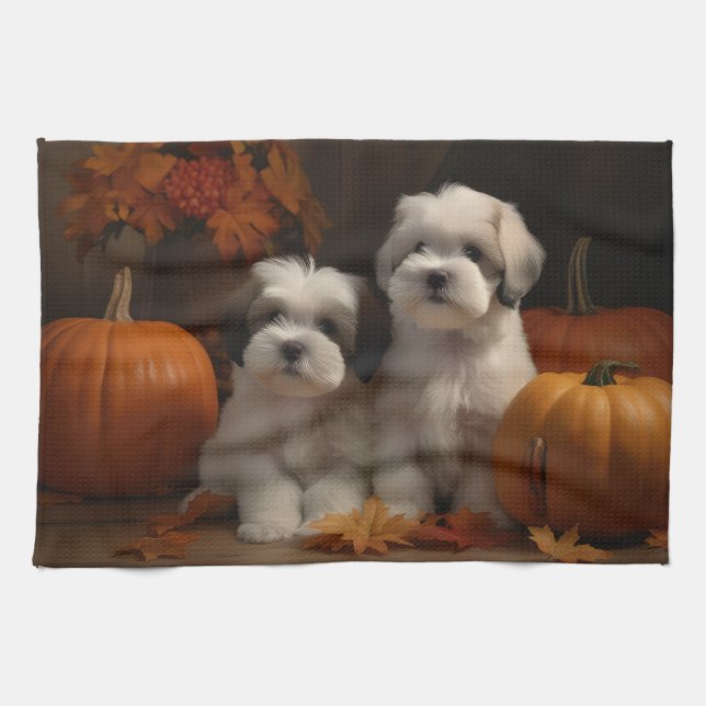 Malti tzu Welppy Autumn Delight Pumpkin Geschirrtuch (Horizontal)