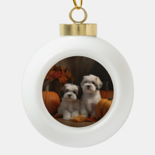 Malti tzu Welppy Autumn Delight Pumpkin Keramik Kugel-Ornament