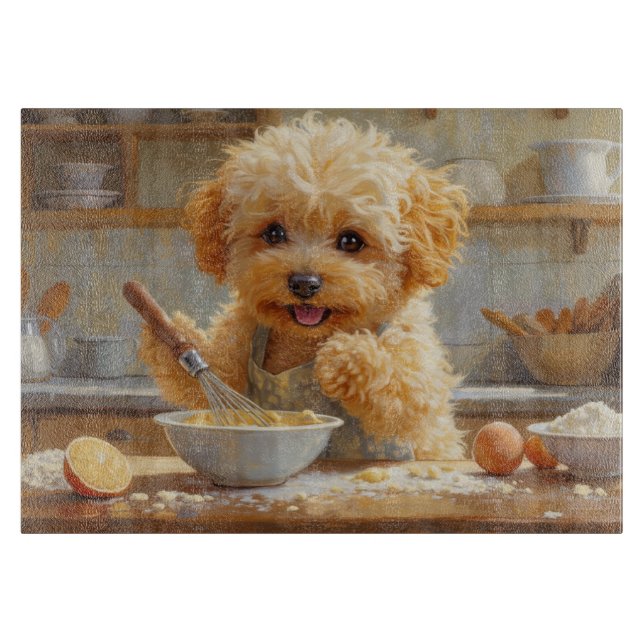 Maltipoo Cooking in Kitchen Schneidebrett (Vorderseite)