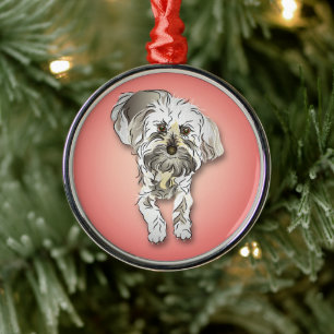 Maltipoo Dog auf rosa Silbernes Ornament